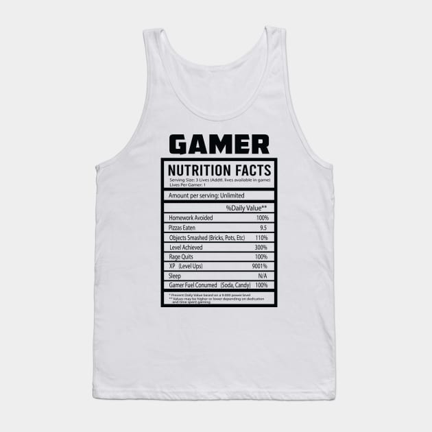 Gamer Nutrition Facts Tank Top by bougieFire